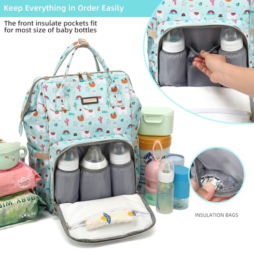 Image of GAIVP Diaper Bag Backpack, Diaper Bags for Baby Girls Boys, Baby Bags for Moms Dads, Nappy Changing Bag with Insulated Pockets,Multi-functional Waterproof Backpack with Stroller straps-Green