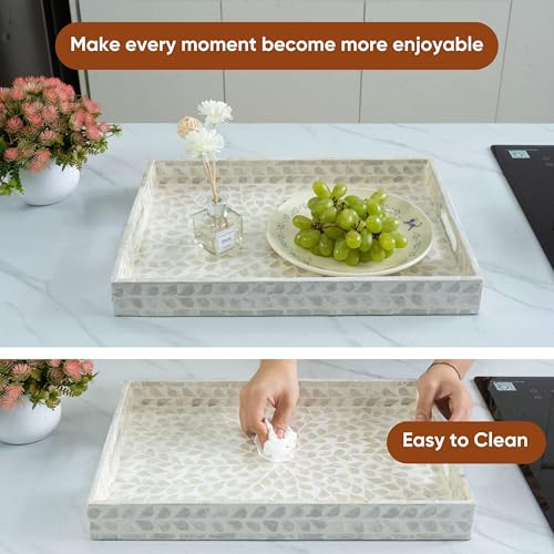 Claynix R-ST-GW Serving Tray 15.7 Inch X11.8", Lacquer Mother Of Pearl Inlay Mosaic Tray, Rectangle Wooden Marble Tray thumb #3