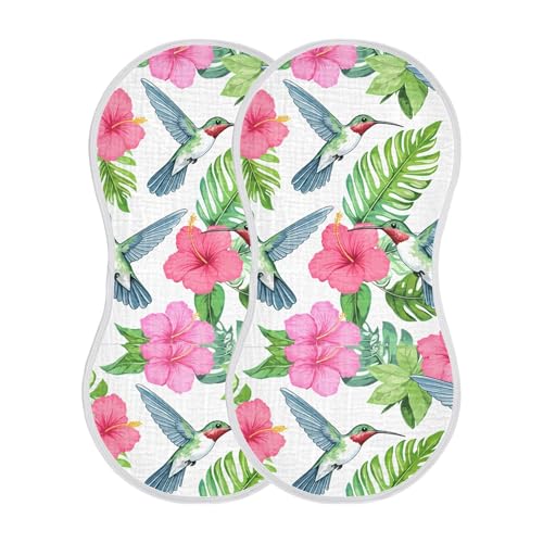 xigua Colorful Hummingbirds Muslin Baby Burp Cloths Set of 2, Super Soft & Absorbent Burping Rags, Cotton Burp Clothes Shower Gift for Newborn, Baby Girls and Boys2