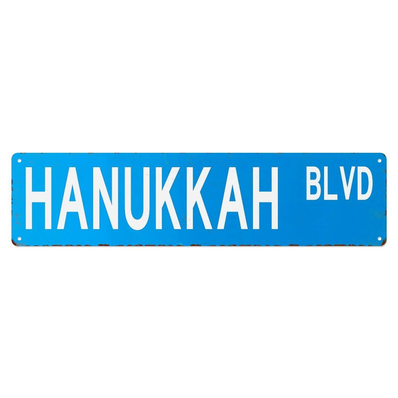 Jdyansheng Vintage Hanukkah Blvd Street Sign Design Tin Sign Metal Poster Metal Signs For Home Man Cave Bar Cafe Kitchen Laundry Room Wall Decorations 4X16 Inches