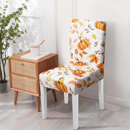 Qwpmvhsak Fall Thanksgiving Chair Covers Set Of 6, Watercolor Pumpkin Maple Leaf Dining Chair Protectors thumb #5