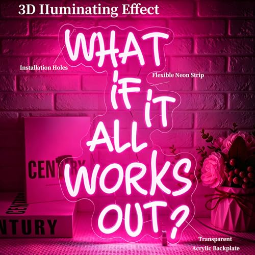 Image of What If It All Works Out Neon Sign Led Neon Lights Neon Signs for Wall Decor Light Up Sign for Birthday Party Club Gift