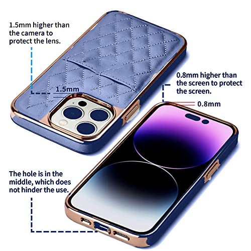Image of PULOKA iPhone 14 Pro Vegan Leather Back Cover Royal Diamond Pattern with Electroplated Case Compatible for Apple iPhone 14 PRO 6.1 inchinch - Blue