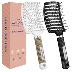 2 Pack Curved Vented Detangling Brush for Wet and Dry Hair, Paddle Styling Hair Brush for Faster Blow Drying, Detangler Brush for Women Men Curly Thick Hair