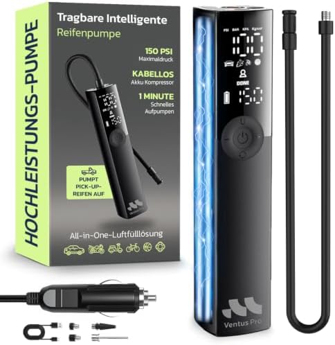 Woowind Premium Luftpumpe, 12V-Kabel, SUV Offroad, Auto-Stopp, 10.3BAR | 2X Schneller, Akku Kompressor, Luftpumpe Auto, SUVs Und Offroad-Reifen, Auto-Stopp