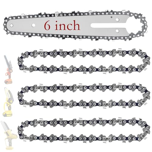 6 Inch Chainsaw Chain and Guide Bar, Replacement Chain Saw Bar and Chains for 6 inch Mini Cordless Electric Portable Handheld Chainsaw for Wood Cutting (4 Chains + 1 Bar)