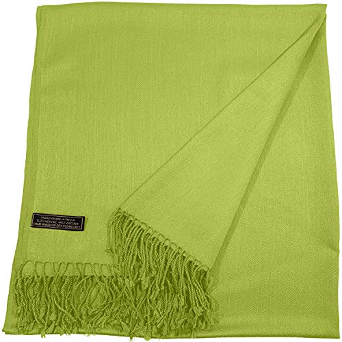 CJ Apparel Lime Green Solid Color Tassels Design Nepalese Shawl Seconds Scarf Wrap Stole Throw Head Wrap Pashmina Hand Made in Nepal New3