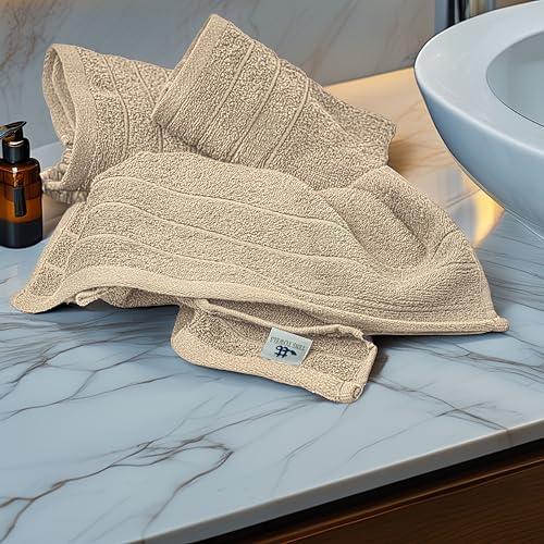 Image of Tens Towels Pack of 6 Hand Towels, 100% Cotton, Lighter Weight, Quick to Dry, 16 x 28 Inches, Super Soft & Absorbent, Perfect for Bathroom & Kitchen (Beige)