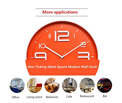 Zaoniy Non-Ticking Silent Quartz Wall Clock With Big 3D Number Modern Design Quiet Sweep Movement Indoor Decorative For Living Room Kitchen Wall Clocks Battery Operated 10-Inch (Orange) #TOP2