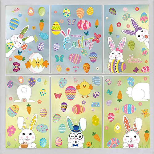 Ostern Fensterbilder Selbstklebend Fenstersticker Ostern, Fensterdekoration Ostern, Fensterbild Frühling Ostern wiederverwendbar, Osterfenster Klammert Sich an Aufkleber Hase Ostereier Cover