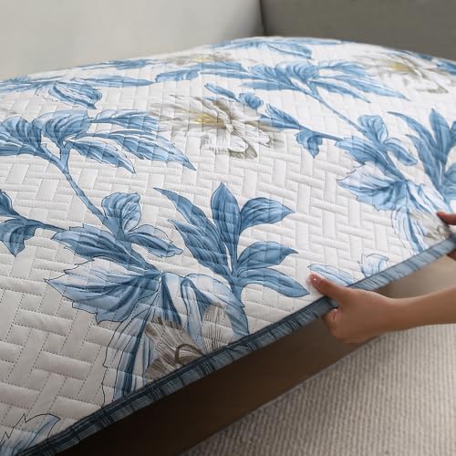 Image of HOKIPO 'HomeHues Series' Printed Quilted 1 Seater Sofa Cover Seat Mat, Celadon Blue Camellia (IN-806-D8*1)