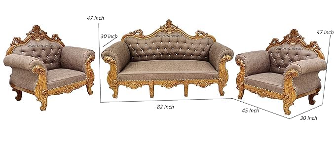 Image of Luxury Antique Sofa Set in a Classic Living Room Setting Solid Teak Wooden Five Seater Sofa Set with Cushion for Living Room | Honey Brown Finish | 208D x 76W x 119H cm (Design1)