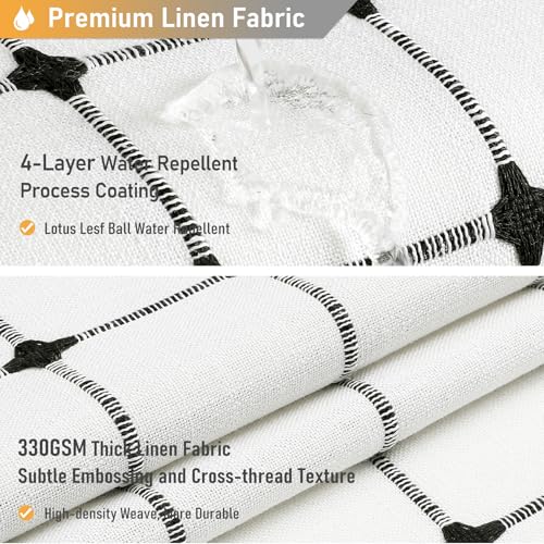 Image of BTTN Extra Long Shower Curtain - 72x96 Inch Long Boho Chic Linen Fabric Heavy Duty Shower Curtain Set with Hooks, Bohemian Farmhouse Shabby Chic Tassel Shower Curtains for Bathroom - White and Black