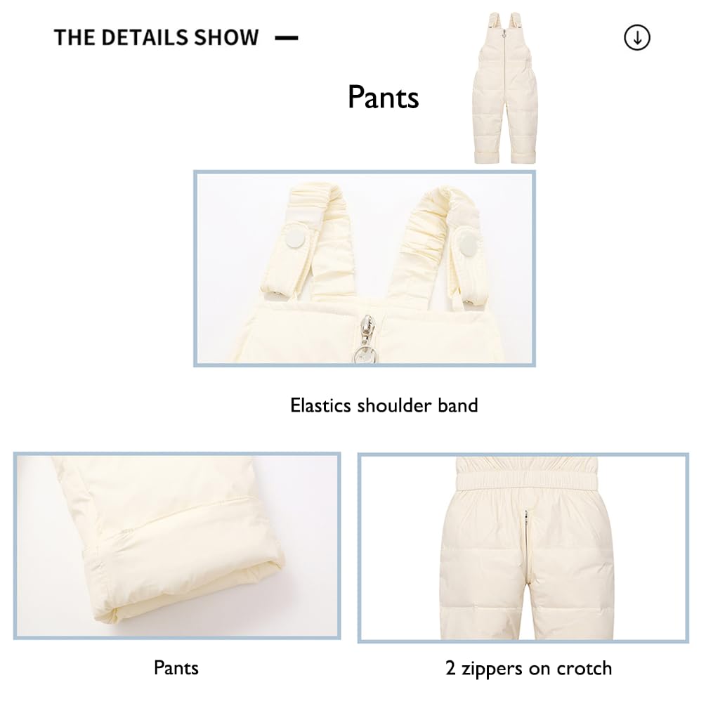 Combinaison Bébé Neige 2 Pièces avec Chapeau 2 Fermetures Éclair l'hiver Enfant Fille Garçon Manteau Duvet et Pantalons Neige