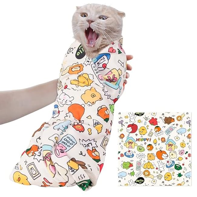 21.45 Self-Adherent Cat Wrap for Cutting Nails, Anti-Runaway Scratch Bitten Adjustable Cat Swaddle Wrap for Stress-Free Nail Trimming,Bathing,Cat Grooming Supplies-Xn9SC12Z