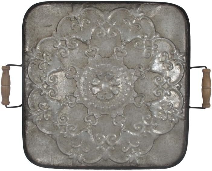 HomeStock Asian Fashioned Ravello 28.74" Square Metal Tray Rustic Handles Round Corners Large Durable Decorative Piece for Modern Farmhouse