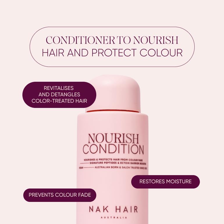 NAK Signature Nourish Condition 350ml - Color Protect Hair Conditioner - Moisturizing & Detangling for Color Treated & Damaged Hair with Peptides & Coconut Oil - Vegan - Image 2