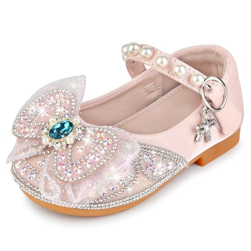 Toddler Girls Dress Shoes Princess Shoes Low Heels Girls Mary Jane for Wedding Party, 11 Little Kid (Pink)