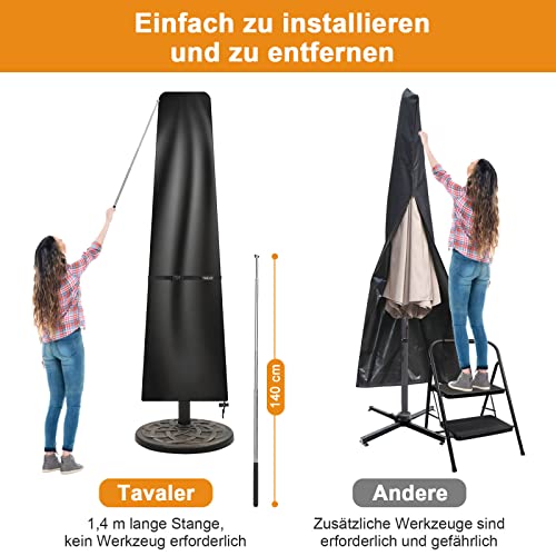 Tavaler Sonnenschirm Schutzhülle 2 bis 3 M, Sonnenschirmhülle mit Stab, 420D Oxford Gewebe Sonnenschirm Abdeckung Wetterfeste, UV-Beständiges, Winddicht und Schneesicher (196x30/50 cm)
