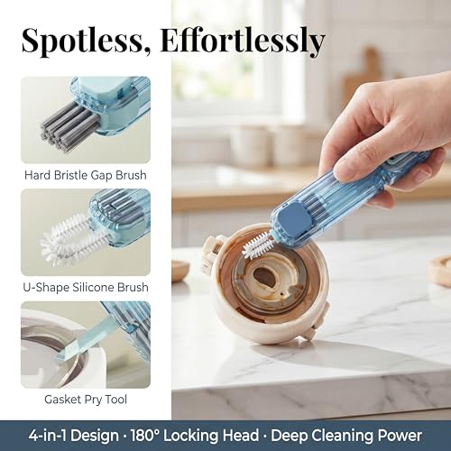 Image of 2Pcs 4 in 1 Cup Lid Gap Cleaning Brush Set,Multifunctional Crevice Cleaning Brush for Bottle,Multipurpose Bottle Cleaner with Compact Design Tiny Silicone Cup Holder Cleaner Tool,Kitchen Gadgets