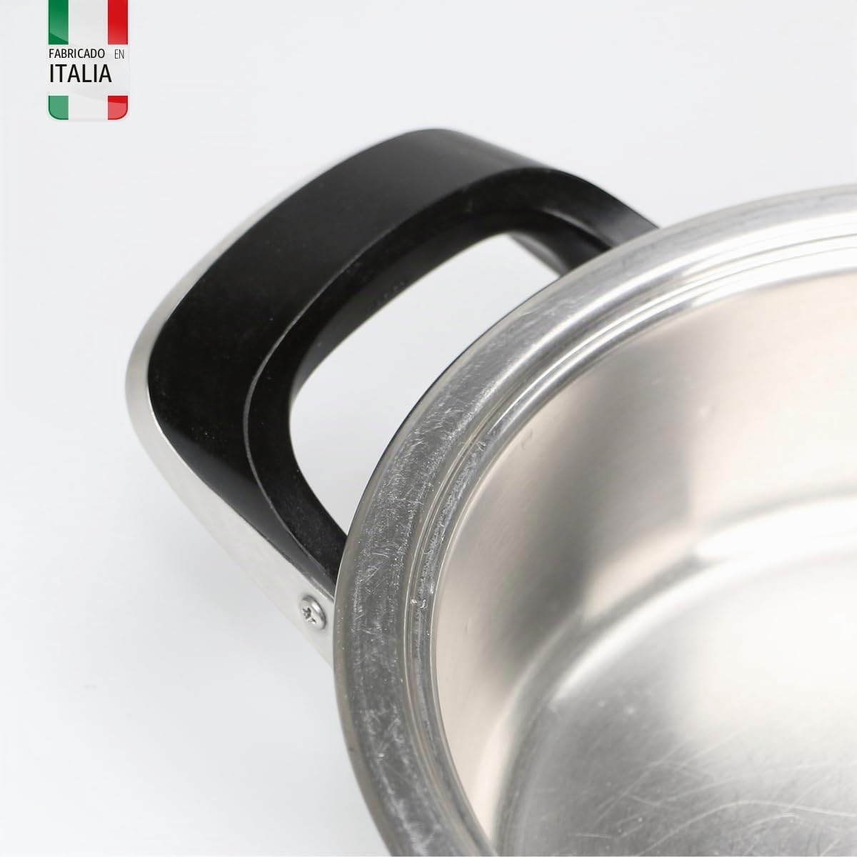 Mangos de olla compatibles con AMC al 100 % con rosca de latón y baquelita antiquemaduras, juego de 2 asas para ollas, modelo 28 Star – Incluye 4 tornillos de acero inoxidable