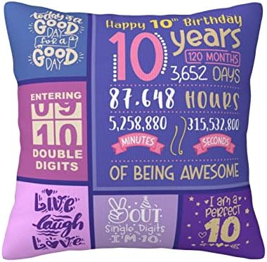 Skizbcw Gifts for 10 Year Old Girl - Gift for 10 Year Old Girl - 10th Birthday Decorations for Girl - 10 Year Old Girl Gift Ideas - 10 Year Old Girl Birthday Gifts Throw Pillow Covers 18 x 18 inch