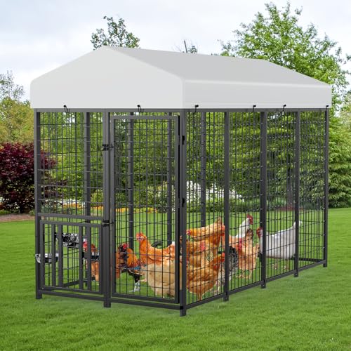 ROOMTEC Large Metal Chicken Coop, Walk-in Poultry Chicken Coops for 15 Chickens (8'L x 4'W x 5.6'H)