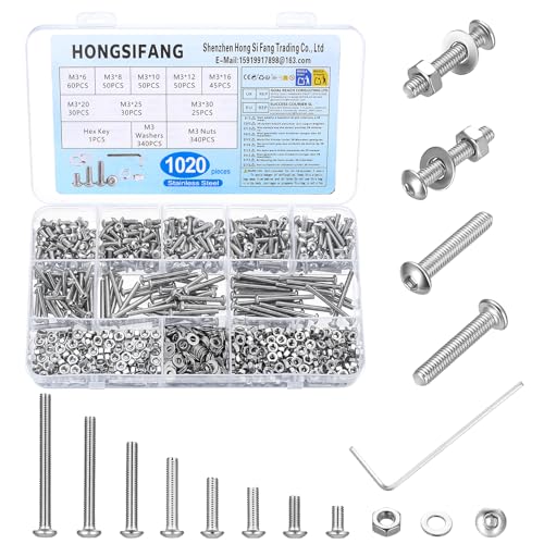 Image of 1020 Pcs M3 Button Head Hex Socket Screws, Nut and Bolt Sets
