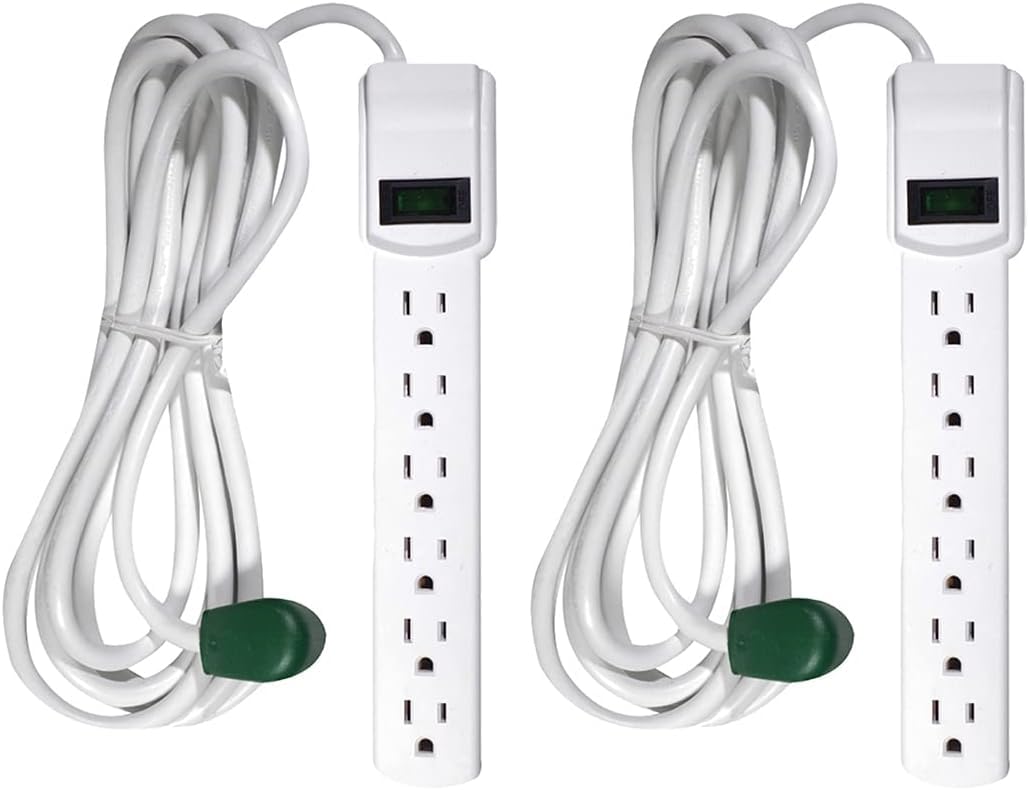 GoGreen Power Inc. (G-16103M-12-2) 6 Outlet Surge Protector, 12FT Cord, White, 2 Pack