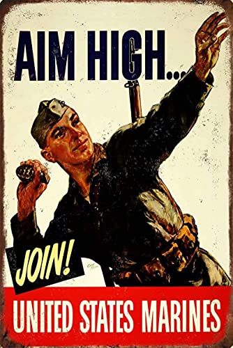 Tomlinsony Aim High. Cartello militare dei Marines degli Stati Uniti, regalo per fan militare, 20,3 x 30,5 cm, per casa, bar, pub, cartello decorativo in metallo da parete NY-49