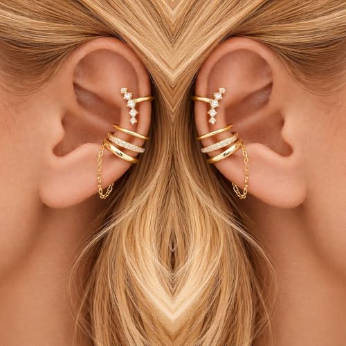 Image of Ear Cuffs Non Piercing 14K Gold Plated Ear Cuff Earrings for Women Trendy Clip on Cartilage Earring Stacks Non Pierced Adjustable Fake Earrings Set Jewelry Christmas Gift 2026 Stocking Stuffers