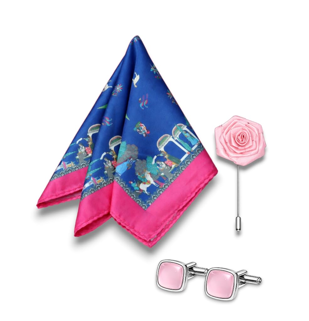 aachino Signature Men’s Formal Combo Set – Pocket Square, Cufflinks & Lapel Pin with Premium Gift Box | Polyester Designer Accessories for Wedding, Party & Office Wear-picture-12