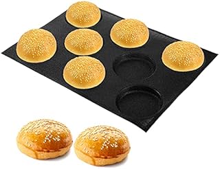 Suwimut Silicone Hamburger Bread Forms, 8 Cavities Silicone Loaf Pan Perforated Bakery Molds Non Stick Baking Sheets Bread Bun Mold, Fit Half Pan Size