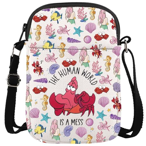 WCGXKO Mermaid Inspired Zipper Crossbody Bag For Fans Cartoon Princess Merch Mermaid Princess Gift For Princess Lover