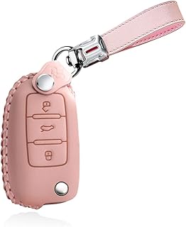 HIBEYO Leather Key Fob Cover for VW Volkswagen Jetta Golf Polo MK8 Passat Tiguan Beetle Skoda Octavia SEAT Leon Car Key Case