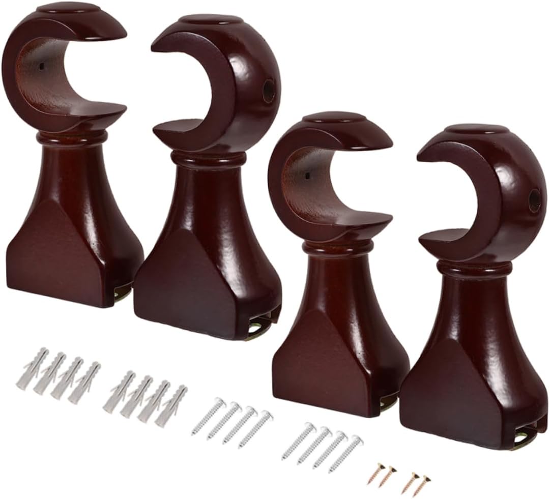 4pcs Wooden Curtain Rod Brackets Solid Wood Support for Heavy Drapes Stylish Dark Red Roman Pole Holders Easy to Install Curtain Rod Accessories for Home Decor