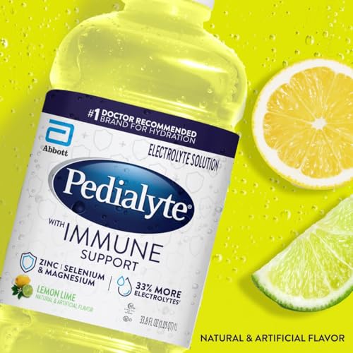 Image of Pedialyte with Immune Support Electrolyte Solution, Hydration Drink with Zinc, Selenium, and Magnesium, Lemon Lime, 1 Liter, Pack of 4