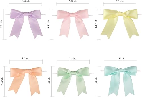 Miniatura 2 de Meseey 60 lazos de satén de arcoíris pastel con lazo giratorio de 2.5 pulgadas, lazos preatados para manualidades de colores preatados para cesta de