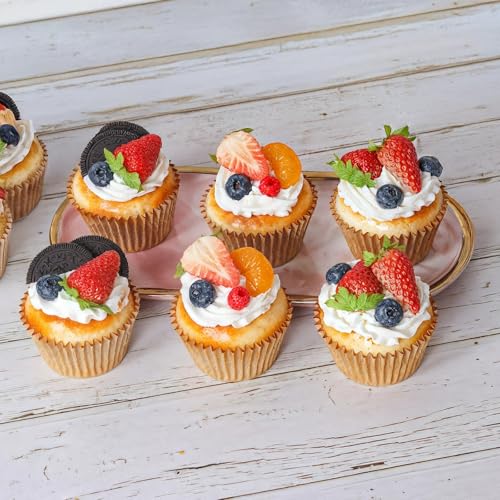 Artificial Cupcake Display Model, Realistic PU Faux Cupcakes, Includes 6 Pieces with Fruit and Cream Decoration, Brown Wrinkled Cupcake Liners, Ideal for Photography, Art, and Home Decoration