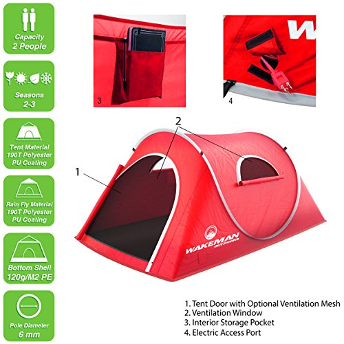 Carpa Pop Up para 2 Personas con Puerta Doble Capa Roja miniatura 3