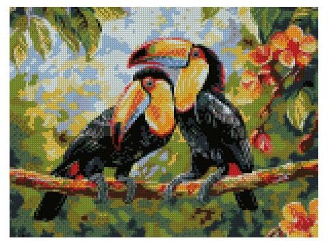 Point de croix forêt tropicale toucans pour décoration murale