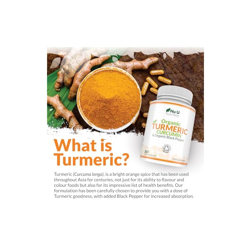 Organic Turmeric and Black Pepper Capsules 600mg - 365 Vegan Capsules 1 Year Supply - Soil Association Certified - High Strength Tumeric Curcumin Supplement - Made in The UK - Image 9