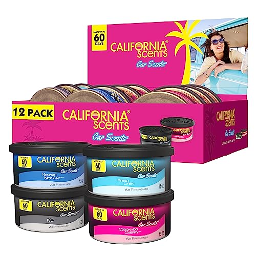 California Scents Car Air Fresheners Can Assorted Scents Pack of 12 Strong Adjustable Long-Lasting Fragrance Eliminates Odour