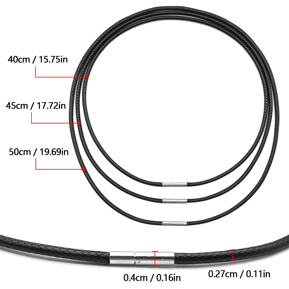 3 Pezzi Cordoncino per Collane 3mm Collana in Pelle Uomo Donna 40/45/50cm Cordino per Collane con Nero Cordino Collana per Ciondoli per Uomini e Donne