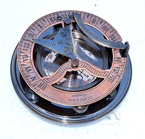 Gilbert Sundial Camping/Hiking Steampunk Accessory - Antique Finish - Beautiful -Sundial Clock (Antique Brass Sundial An #TOP28