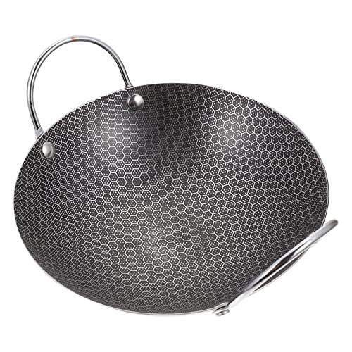 UPKOCH Small Stainless Steel Frying Pan with Double Handles Honeycomb Wok Stove Use Hot Pot Restaurant Soup Outdoor Ramen Pan 9inch