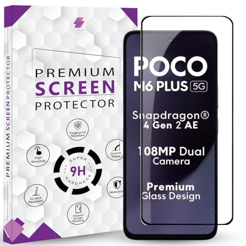 Image of Premium Tempered Glass Screen Protector Guard For POCO M6 Plus 5G (6.79 Inch, Pack of 1) | Edge to Edge Coverage With Easy to installation kit