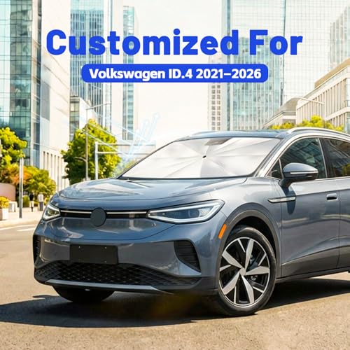 Image of Car Windshield Sun Shade for Volkswagen ID.4 2021-2026 - Reflective Coated Fabric Sunshade Umbrella for Front Window, UV Protection Heat Shield Sun Blocker Heat Reflector, 1:1 Exact Fit Keep Car Cool