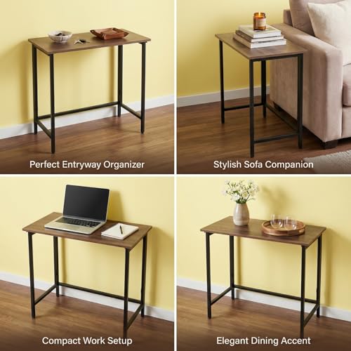 Image of ecofynd 31 Inch Console Table, Metal with Engineered Wooden top for Long Narrow Hallway, Entryway, Living Room, Dining Room, Office, Home Side Table Storage Shelf (BLKBRN, CT006)