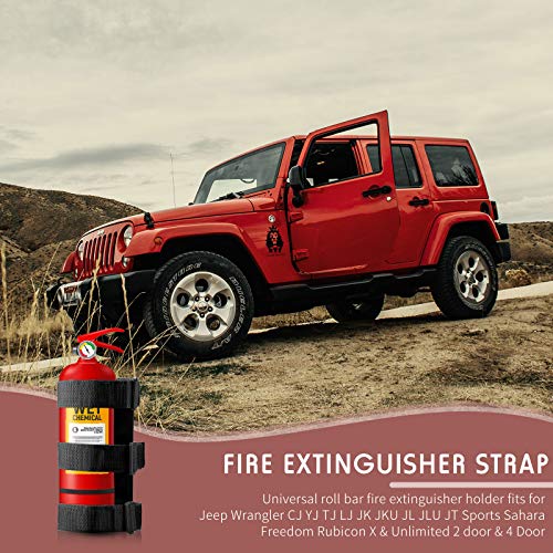 2 Pieces Adjustable Fire Extinguisher Holders Fire Extinguisher Mount Strap for Roll Bar Car Fire Extinguisher in Black and Red Compatible with Jeep Wrangler CJ YJ LJ TJ JK JKU JL JLU 1953-202